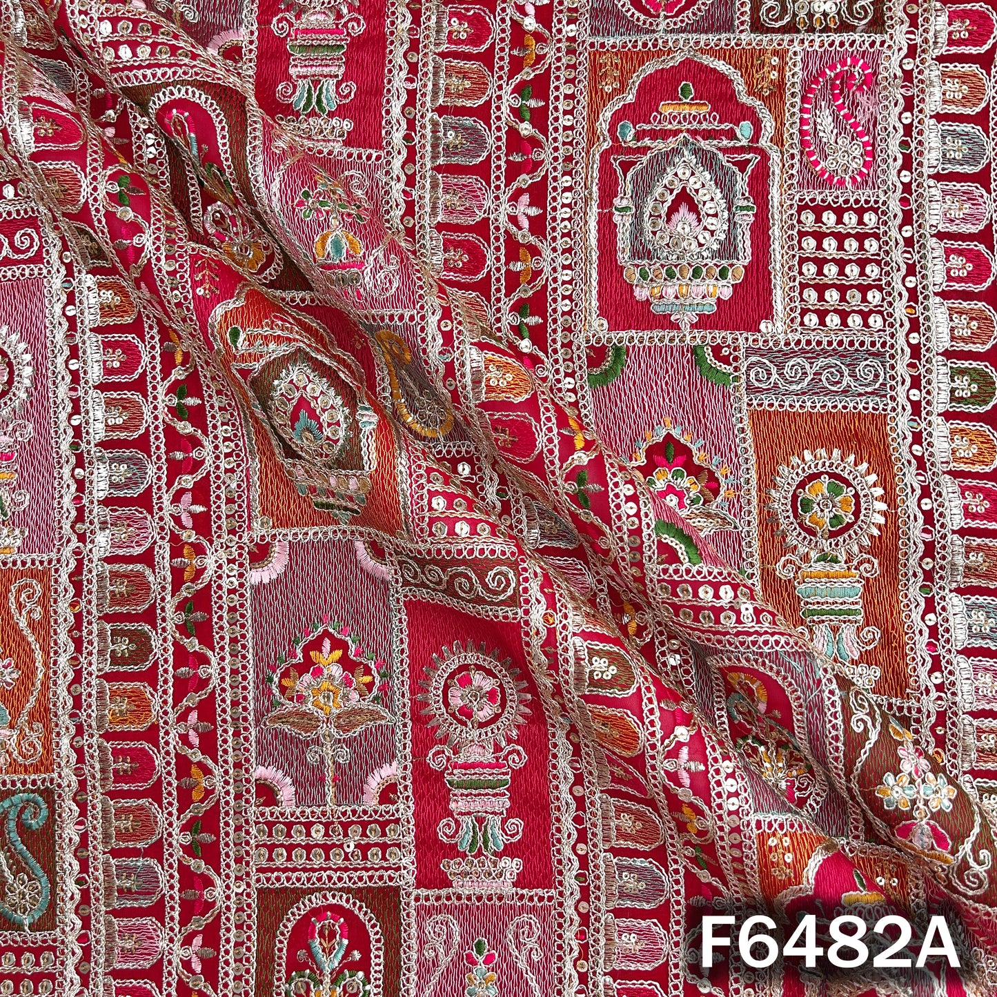Thread Sequins Zari Embroidered Georgette Fabric - F6482