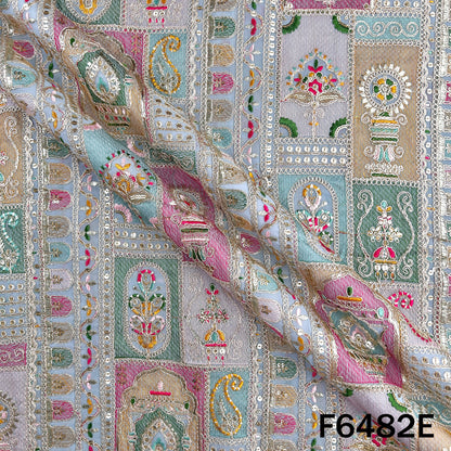 Thread Sequins Zari Embroidered Georgette Fabric - F6482