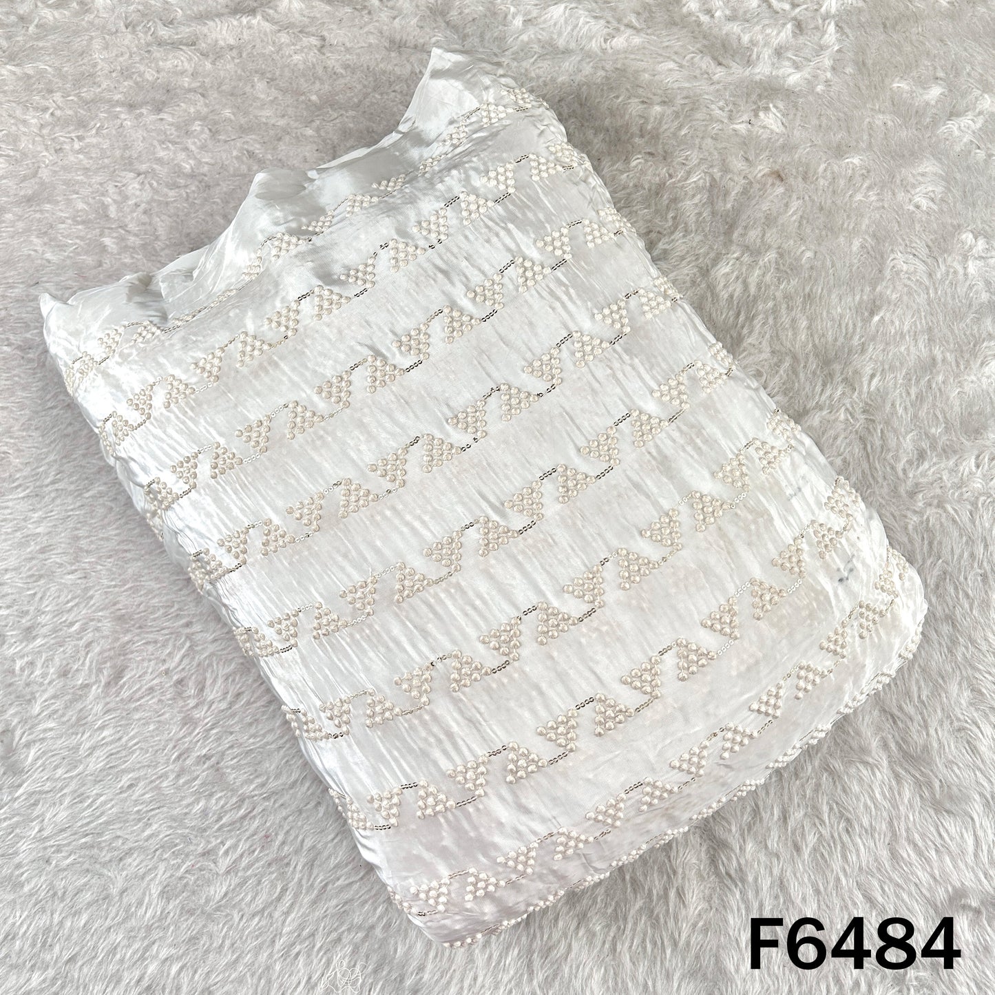 Dyeable Thread Sequins Embroidered Crepe Fabric - F6484