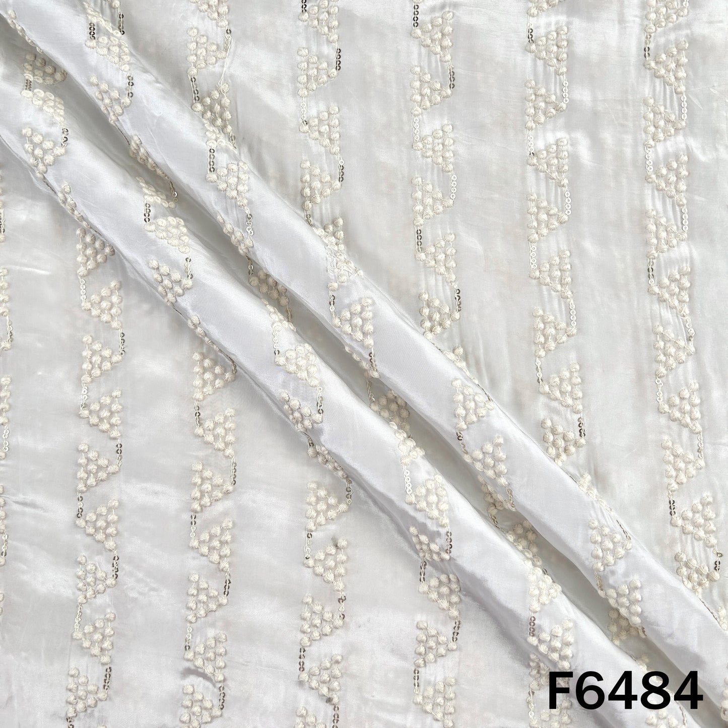Dyeable Thread Sequins Embroidered Crepe Fabric - F6484