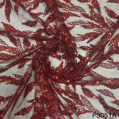 Cut Dana Work Thread Sequins Embroidered Net Fabric - F3051