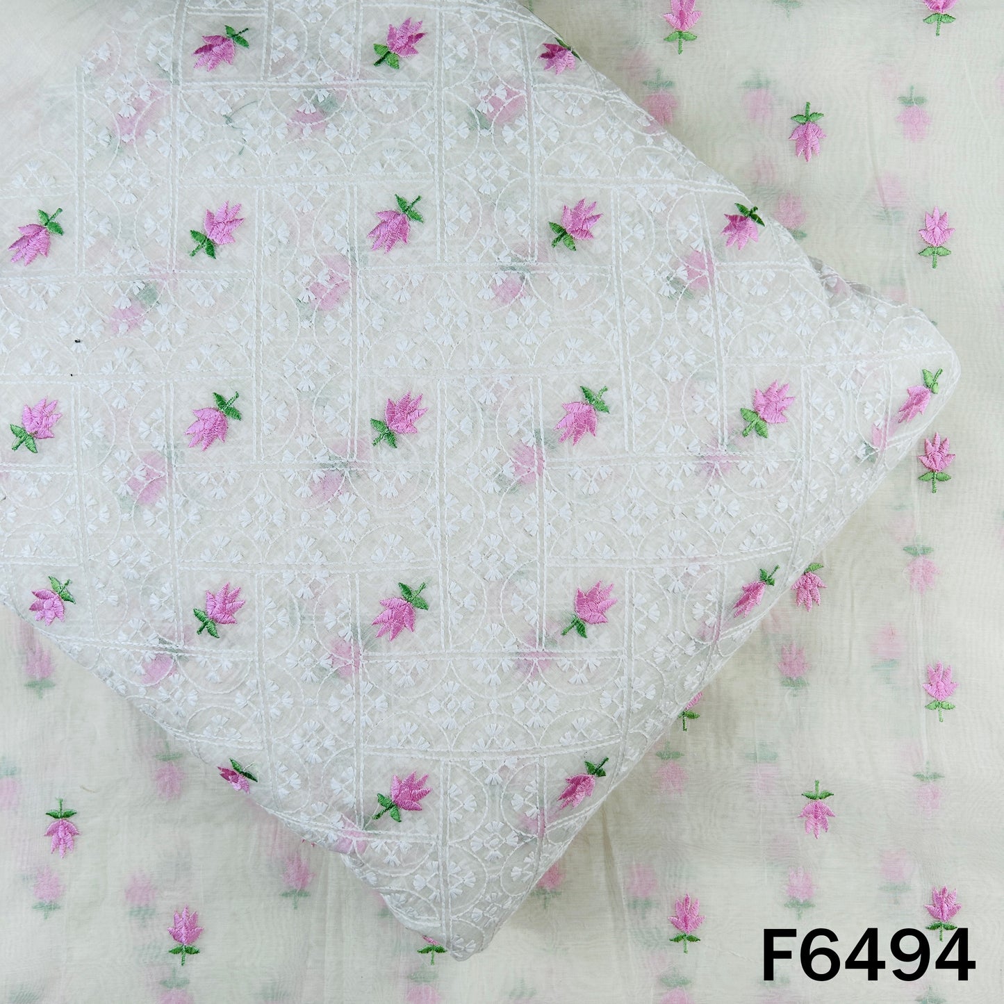 Thread Embroidered Mul Chanderi Fabric - F6494