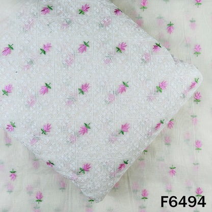 Thread Embroidered Mul Chanderi Fabric - F6494