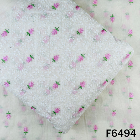 Thread Embroidered Mul Chanderi Fabric - F6494