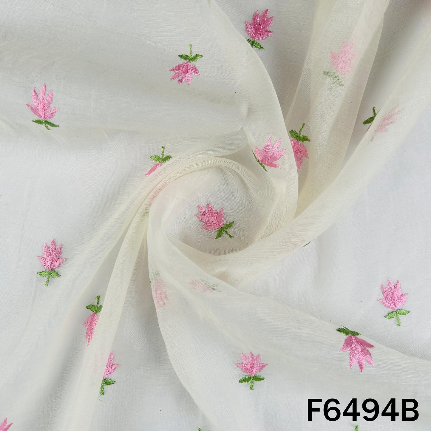 Thread Embroidered Mul Chanderi Fabric - F6494
