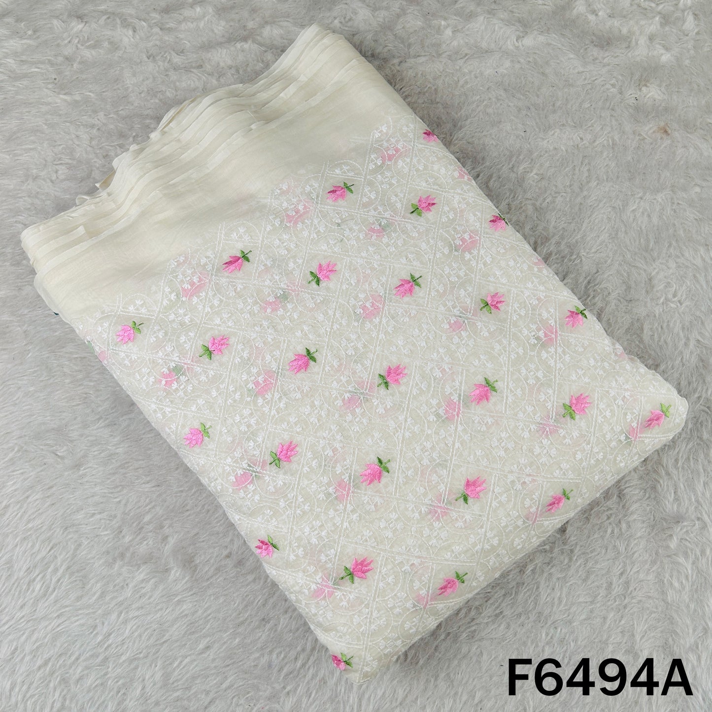 Thread Embroidered Mul Chanderi Fabric - F6494