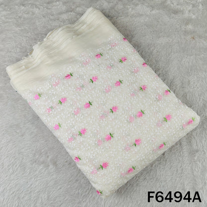 Thread Embroidered Mul Chanderi Fabric - F6494