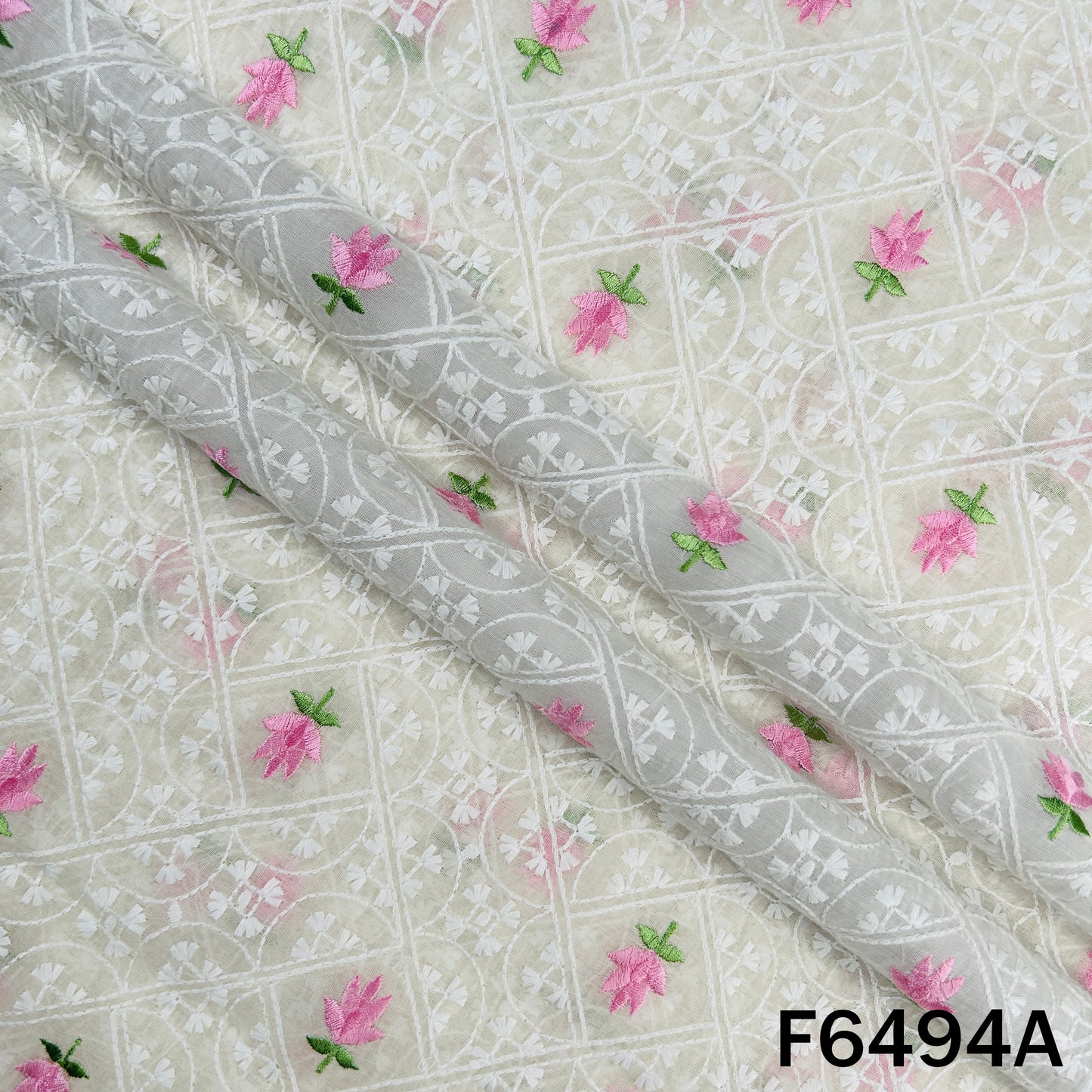 Thread Embroidered Mul Chanderi Fabric - F6494