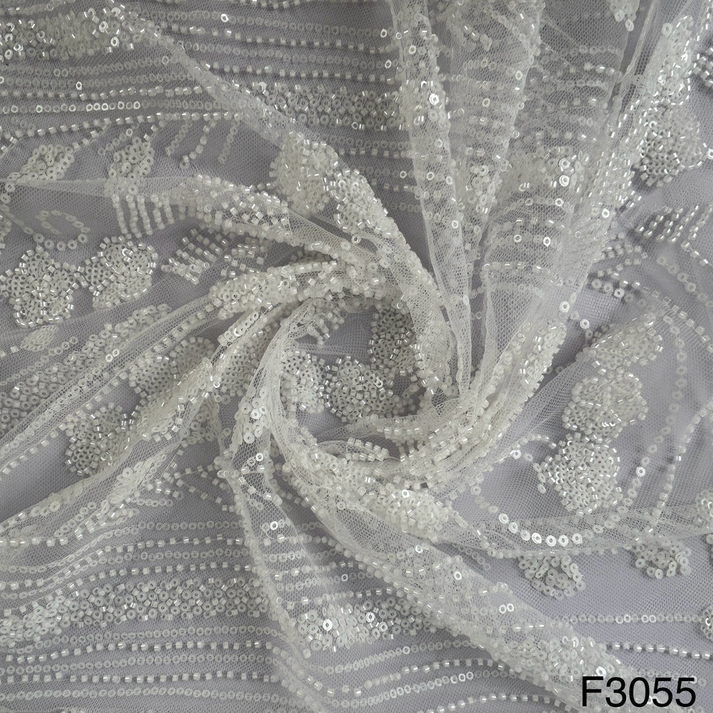 Cut Dana Work Sequins Embroidered Net Fabric-F3055