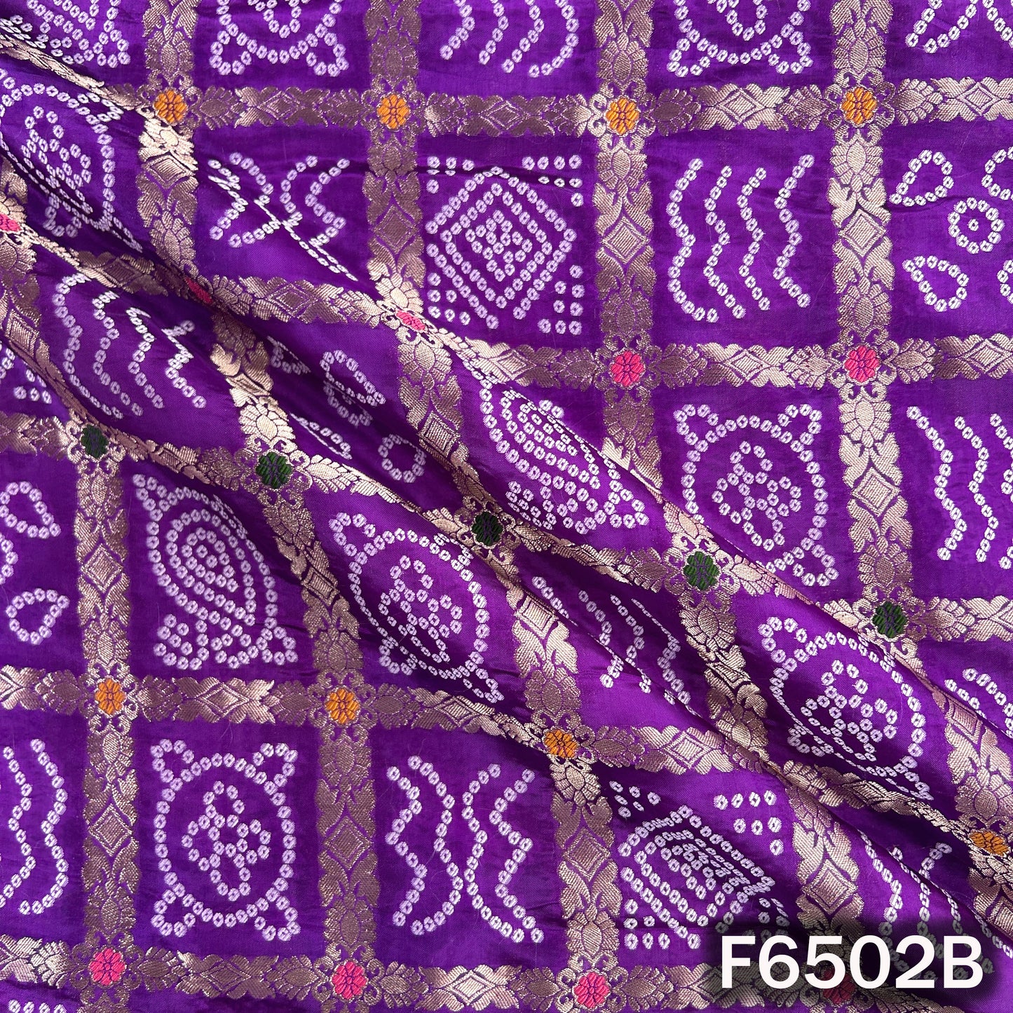 Zari Work Bandhani Print Dola Silk Fabric - F6502