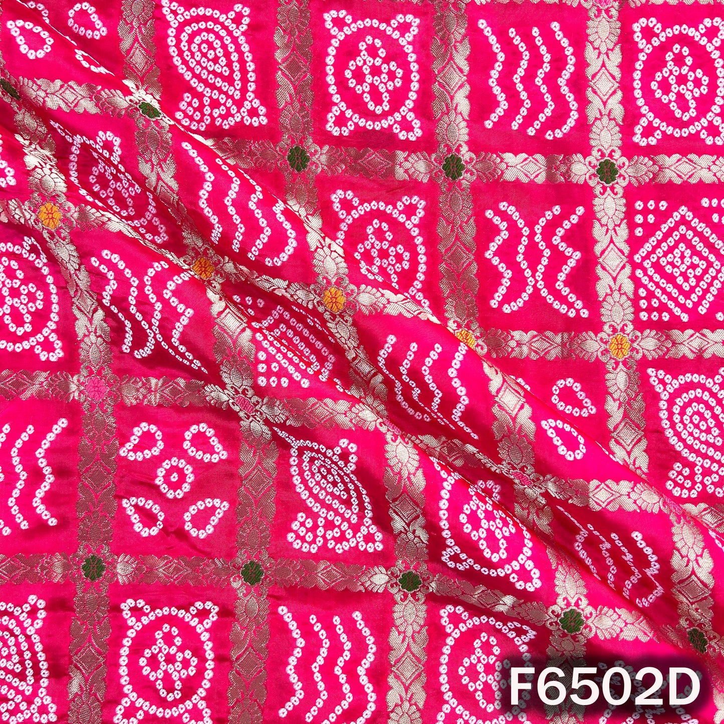 Zari Work Bandhani Print Dola Silk Fabric - F6502