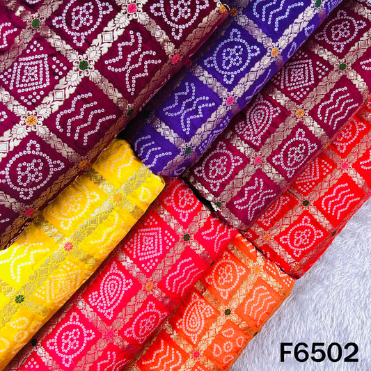 Zari Work Bandhani Print Dola Silk Fabric - F6502