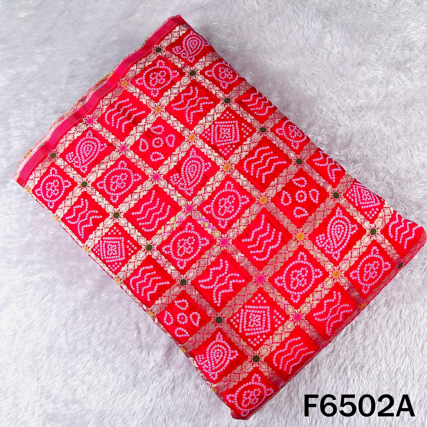 Zari Work Bandhani Print Dola Silk Fabric - F6502
