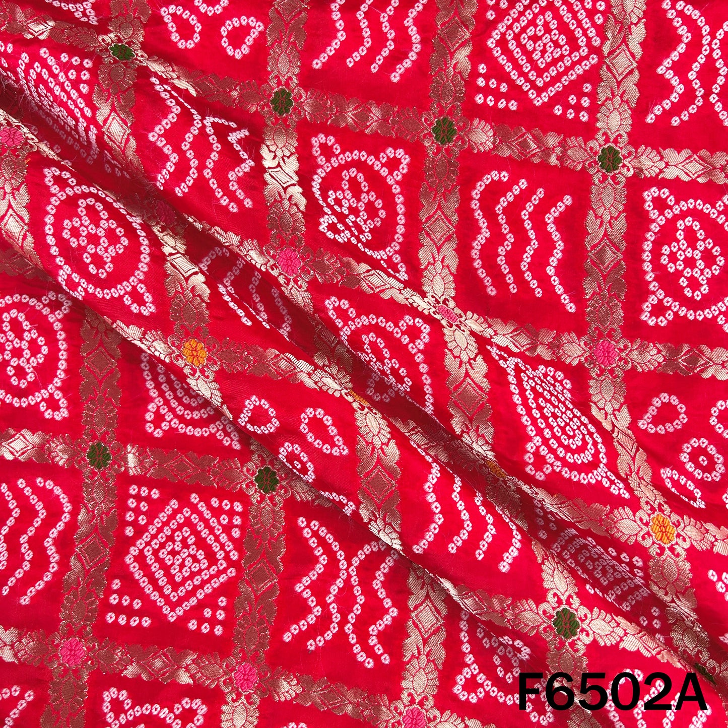 Zari Work Bandhani Print Dola Silk Fabric - F6502