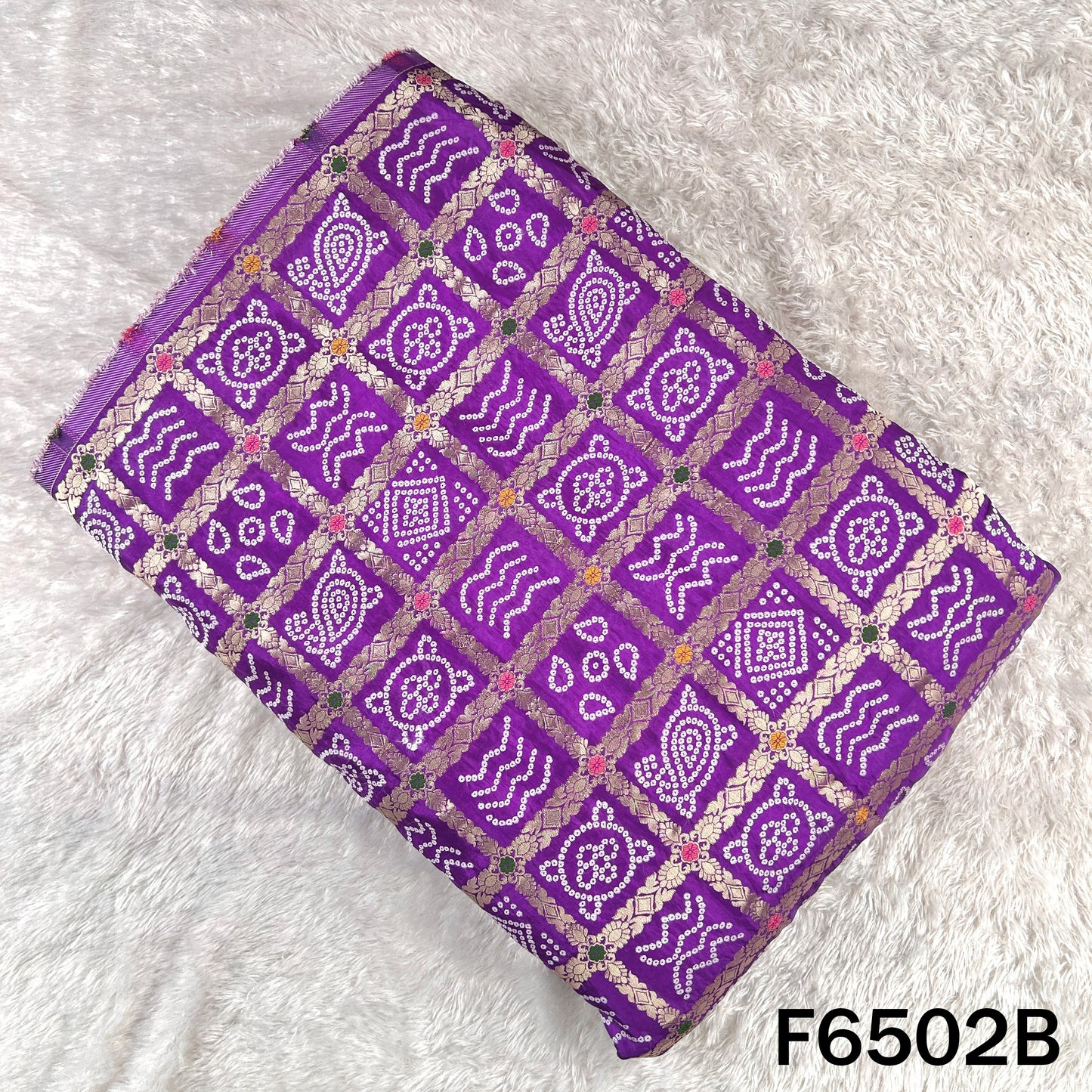 Zari Work Bandhani Print Dola Silk Fabric - F6502