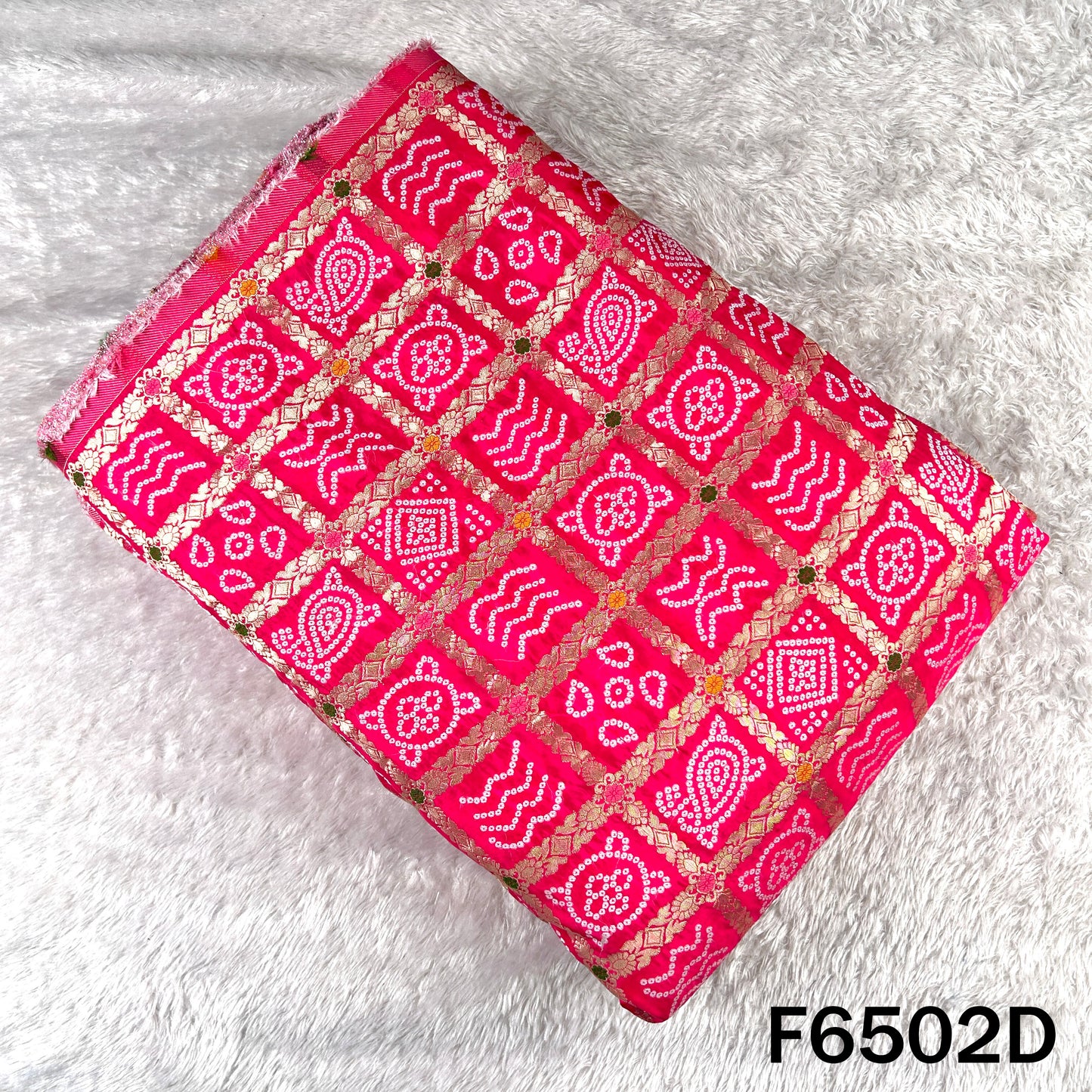 Zari Work Bandhani Print Dola Silk Fabric - F6502