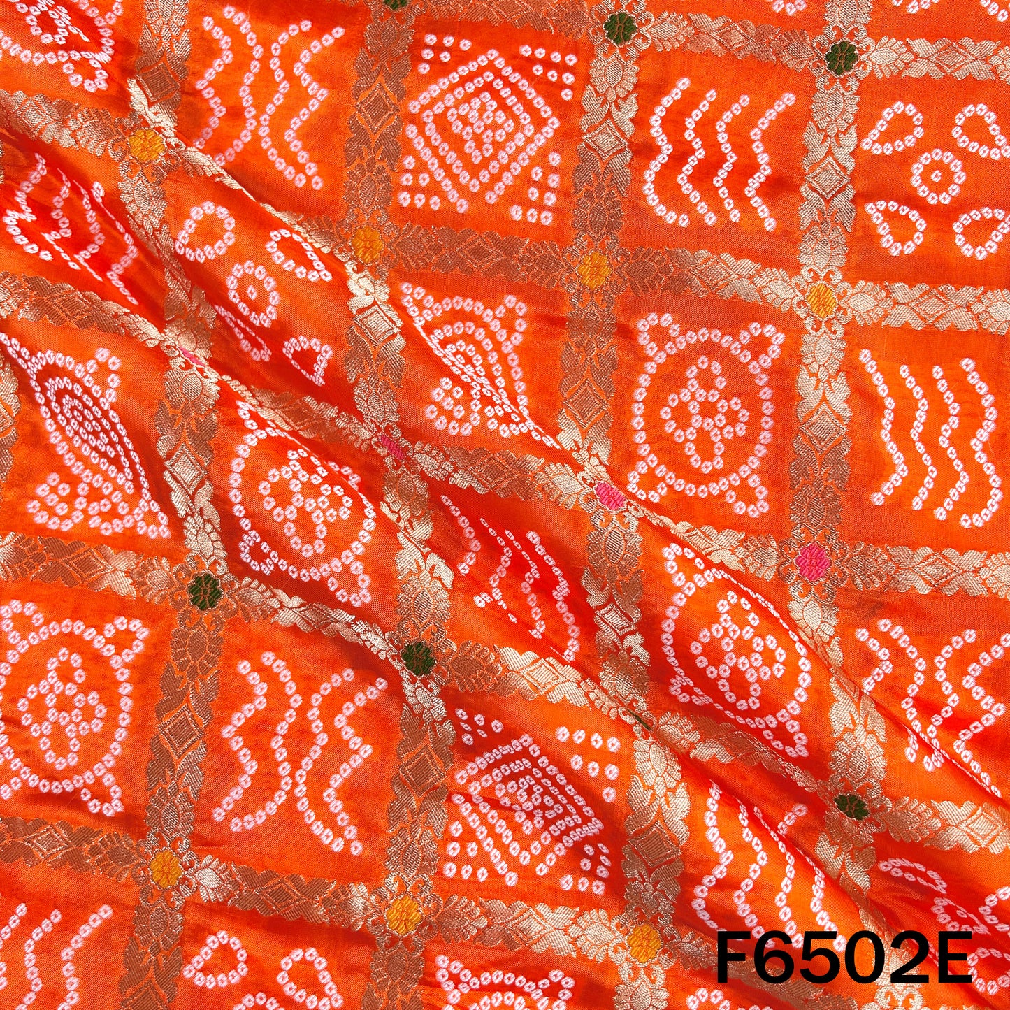 Zari Work Bandhani Print Dola Silk Fabric - F6502