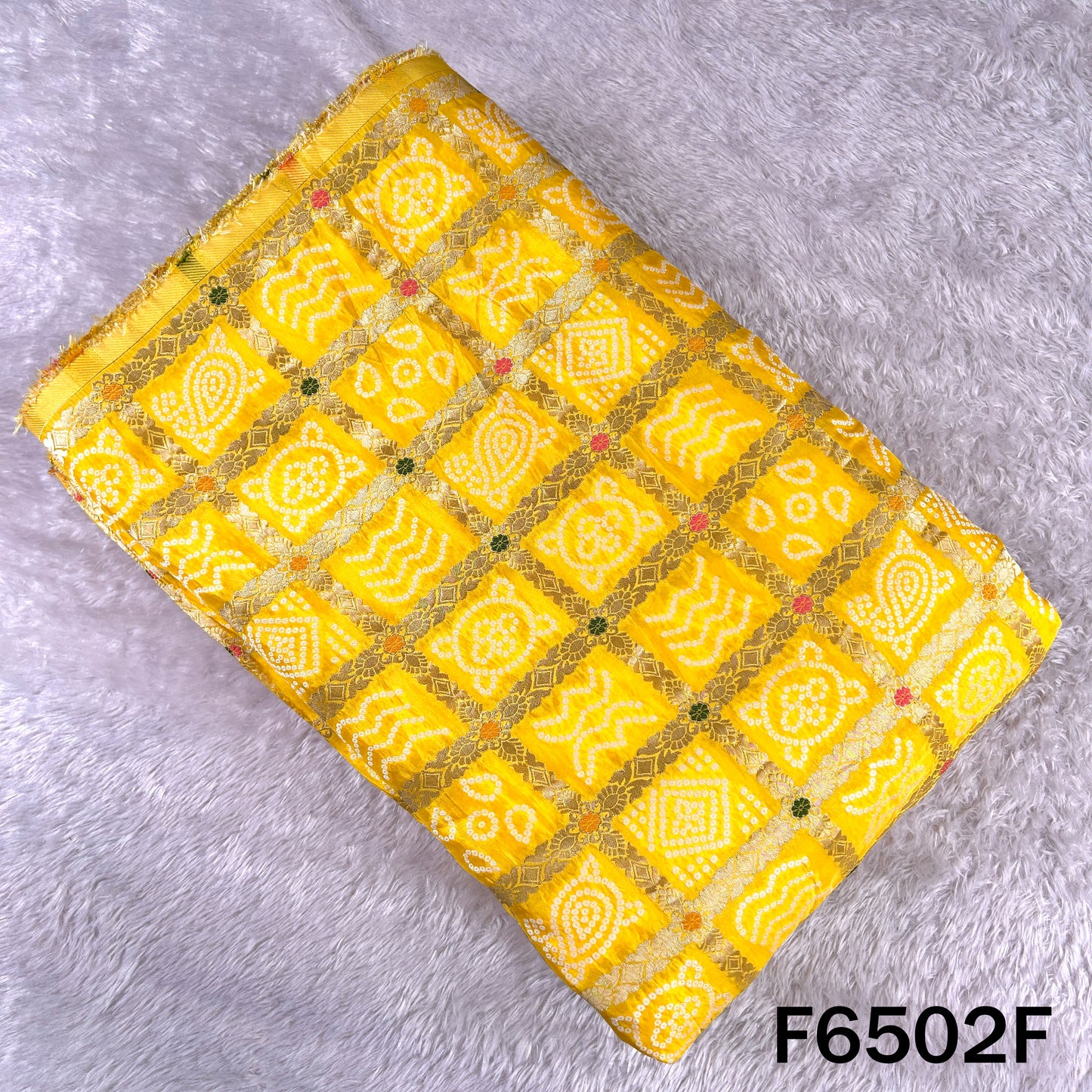 Zari Work Bandhani Print Dola Silk Fabric - F6502