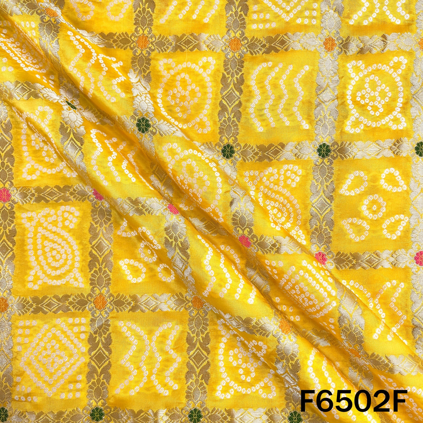 Zari Work Bandhani Print Dola Silk Fabric - F6502