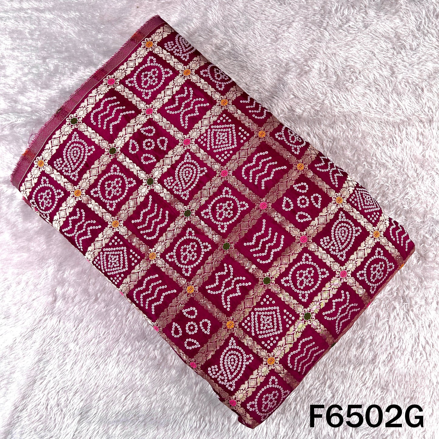 Zari Work Bandhani Print Dola Silk Fabric - F6502