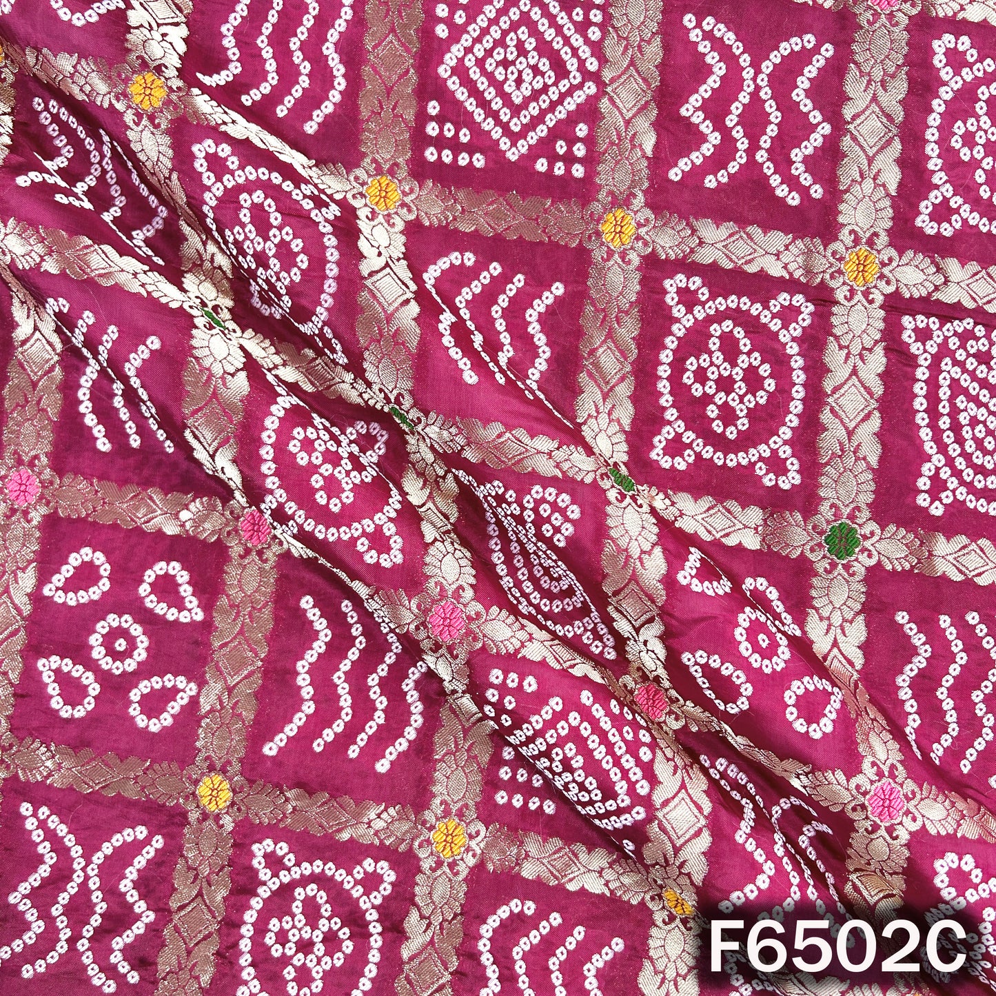 Zari Work Bandhani Print Dola Silk Fabric - F6502