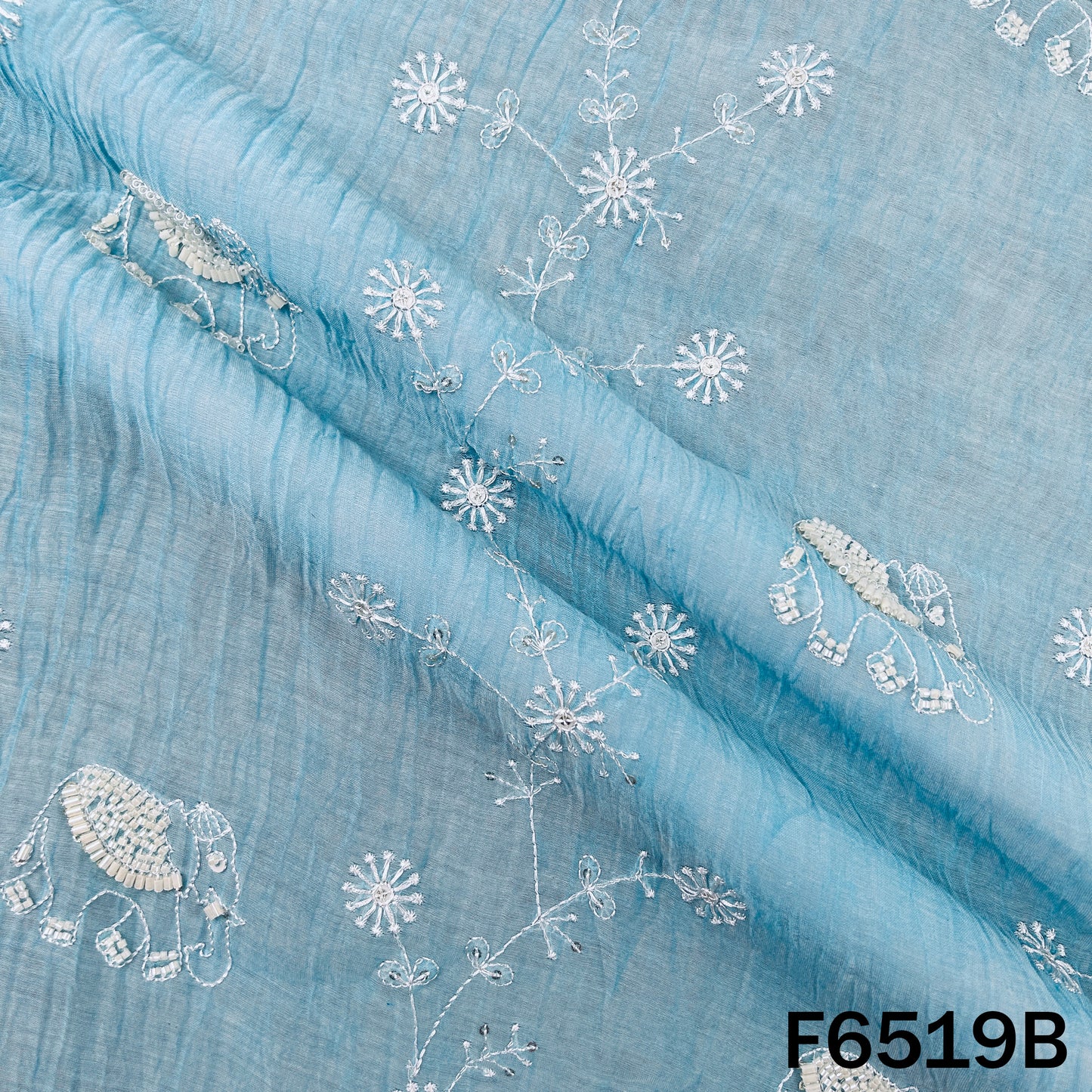 Cut Dana Thread Sequins Embroidered Mul Chanderi Fabric - F6519