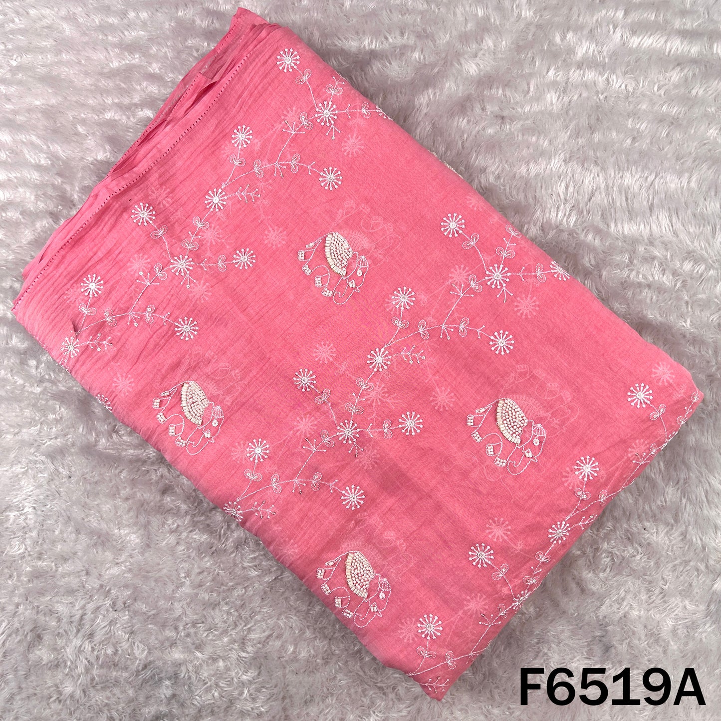 Cut Dana Thread Sequins Embroidered Mul Chanderi Fabric - F6519