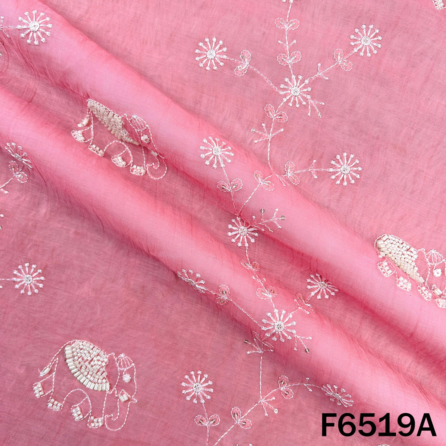 Cut Dana Thread Sequins Embroidered Mul Chanderi Fabric - F6519
