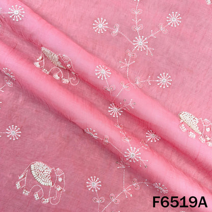 Cut Dana Thread Sequins Embroidered Mul Chanderi Fabric - F6519