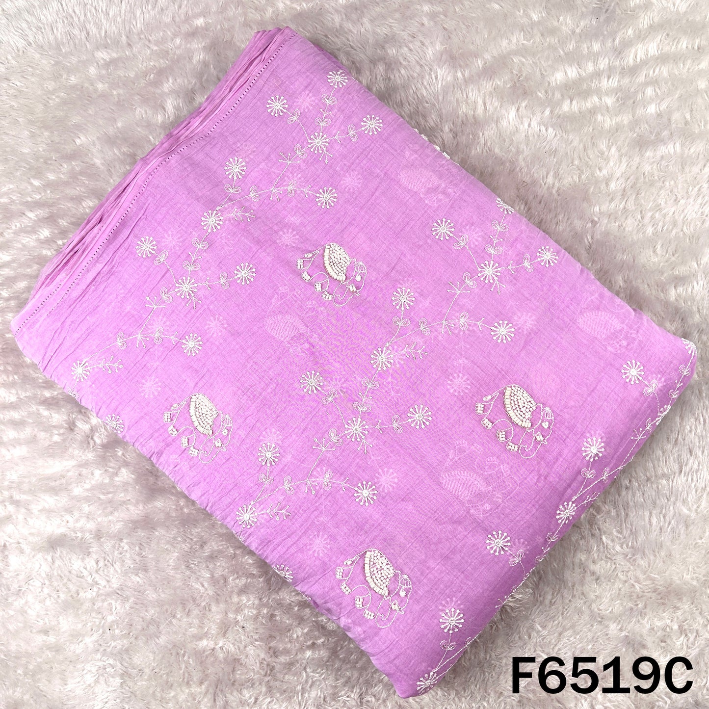 Cut Dana Thread Sequins Embroidered Mul Chanderi Fabric - F6519