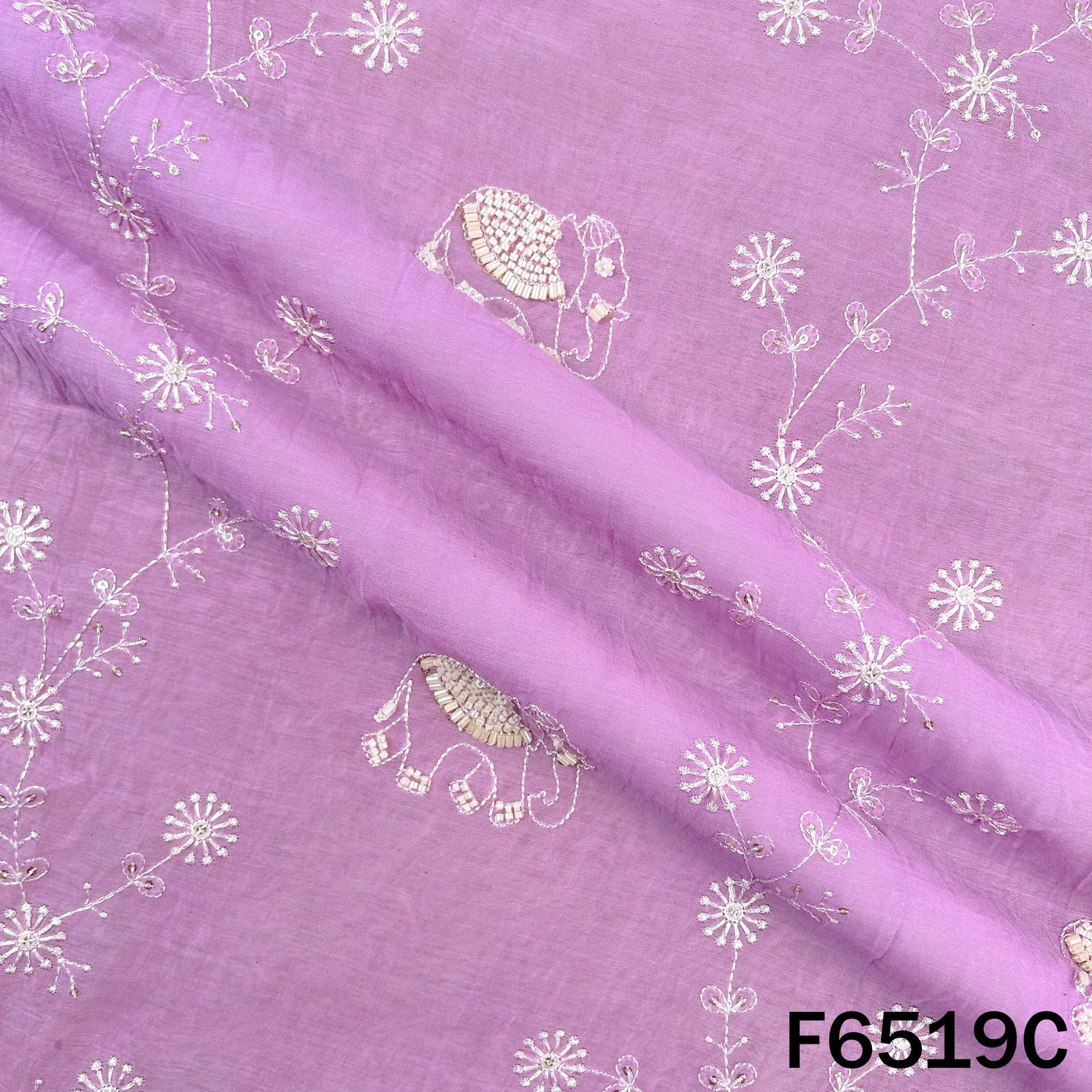 Cut Dana Thread Sequins Embroidered Mul Chanderi Fabric - F6519