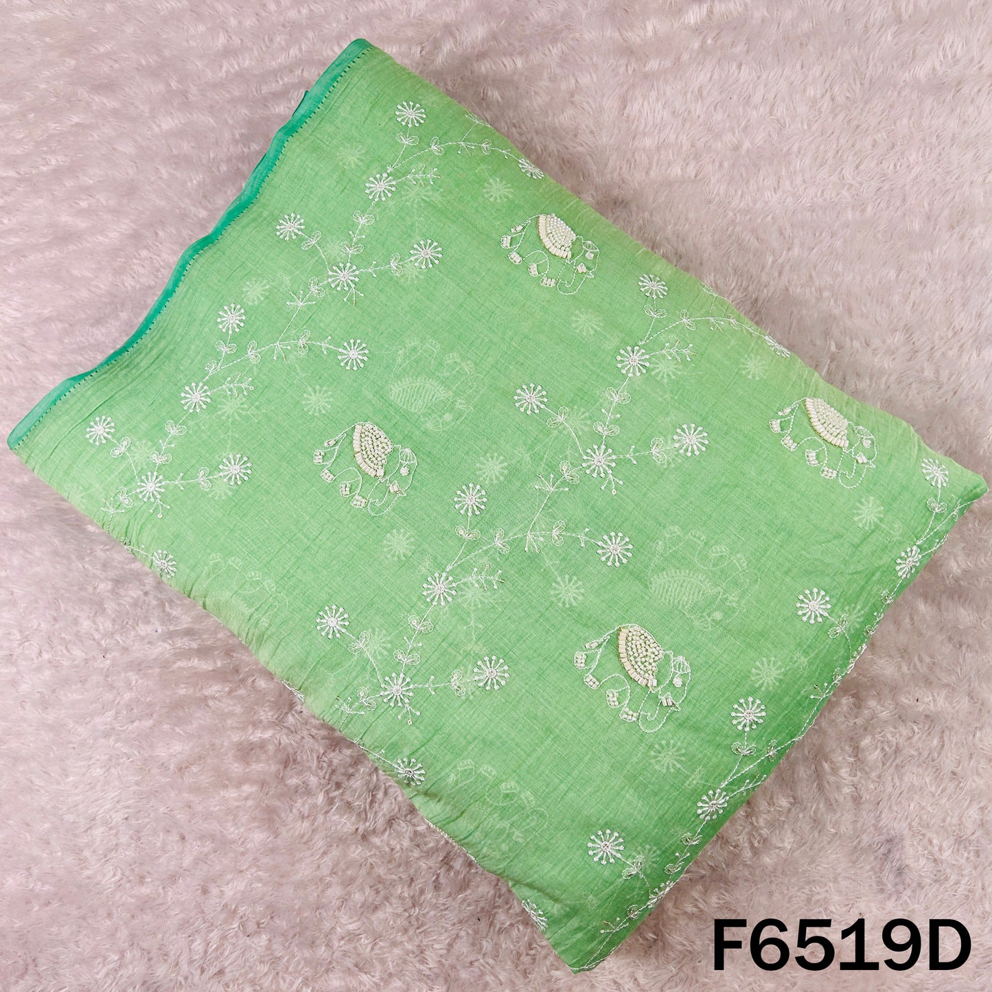 Cut Dana Thread Sequins Embroidered Mul Chanderi Fabric - F6519