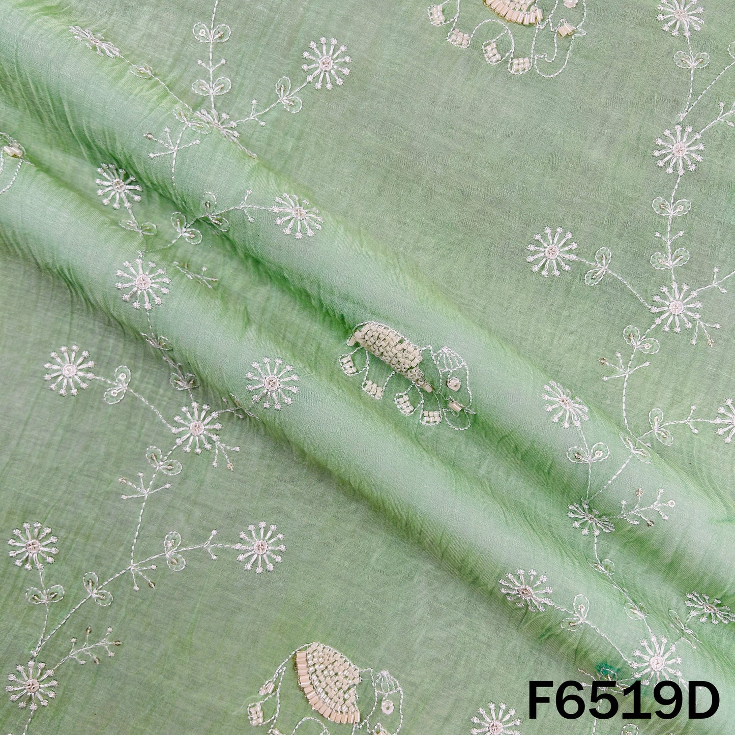 Cut Dana Thread Sequins Embroidered Mul Chanderi Fabric - F6519
