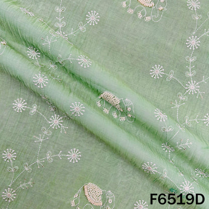 Cut Dana Thread Sequins Embroidered Mul Chanderi Fabric - F6519