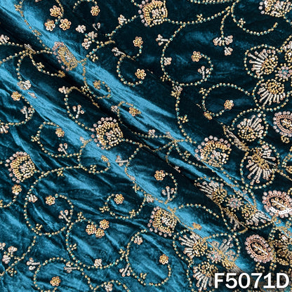 Cut Dana Sequins Pearls Embroidered Lycra Velvet Fabric-F5071