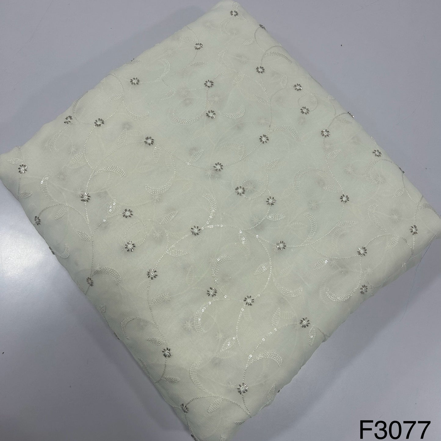 Dyeable Cut Dana work Thread sequins Embroidered Georgette Fabric-F3077