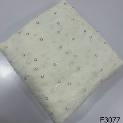 Dyeable Cut Dana work Thread sequins Embroidered Georgette Fabric-F3077