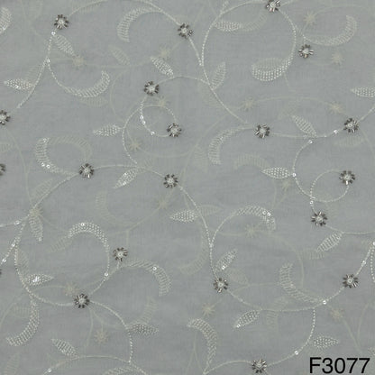 Dyeable Cut Dana work Thread sequins Embroidered Georgette Fabric-F3077