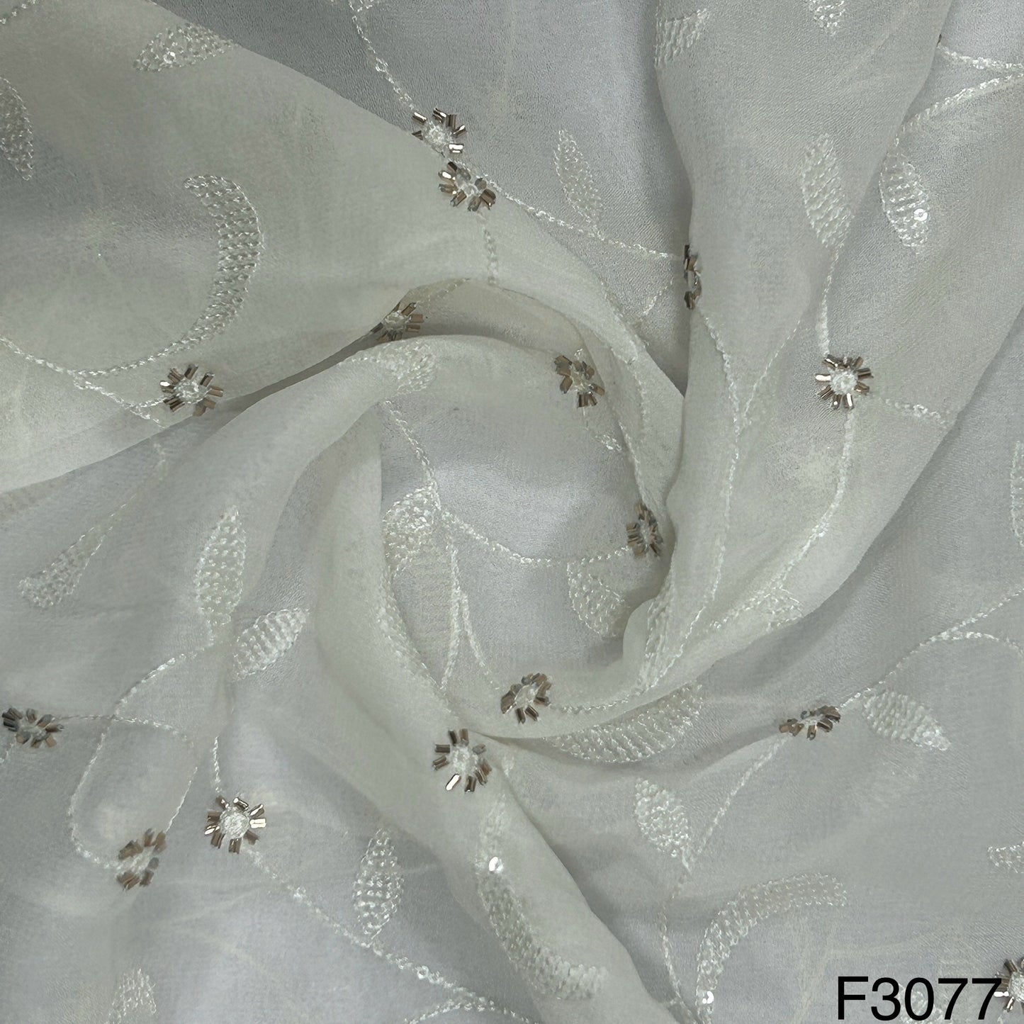 Dyeable Cut Dana work Thread sequins Embroidered Georgette Fabric-F3077