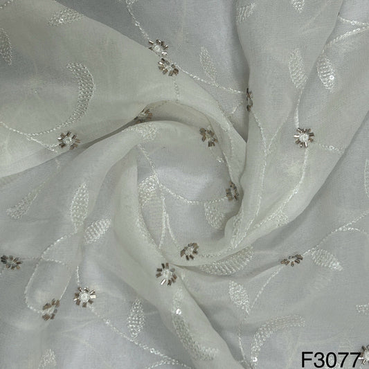 Dyeable Cut Dana work Thread sequins Embroidered Georgette Fabric-F3077