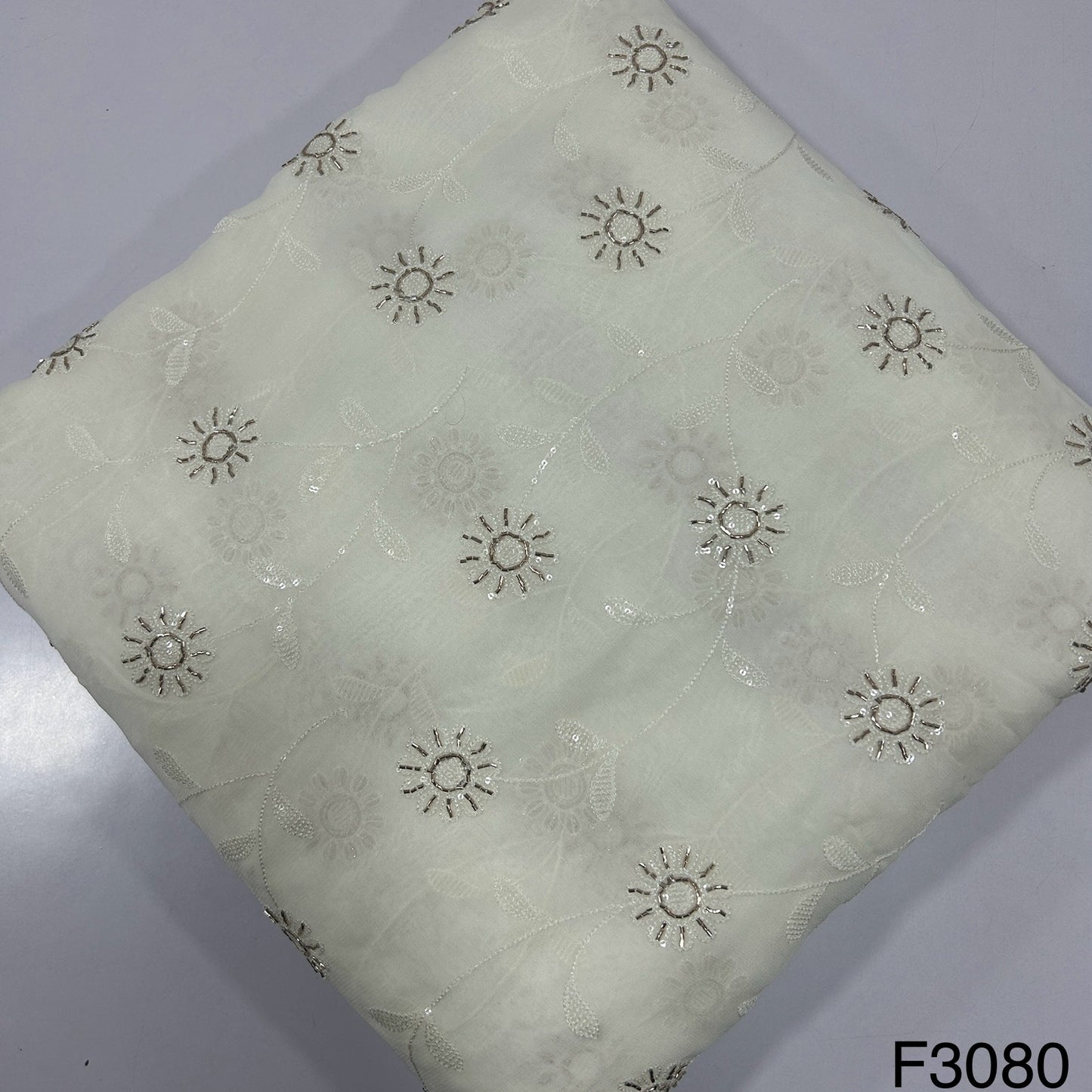 Dyeable Cut Dana Work Thread Sequins Embroidered Georgette Fabric - F3080