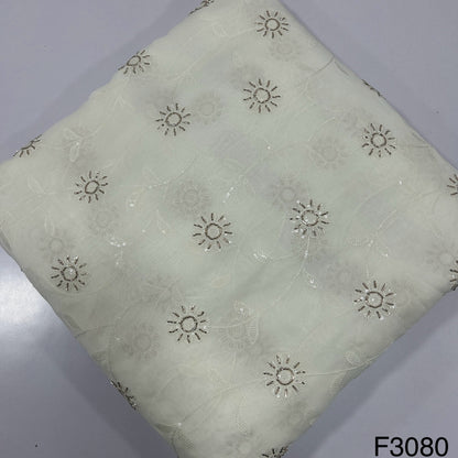 Dyeable Cut Dana Work Thread Sequins Embroidered Georgette Fabric - F3080