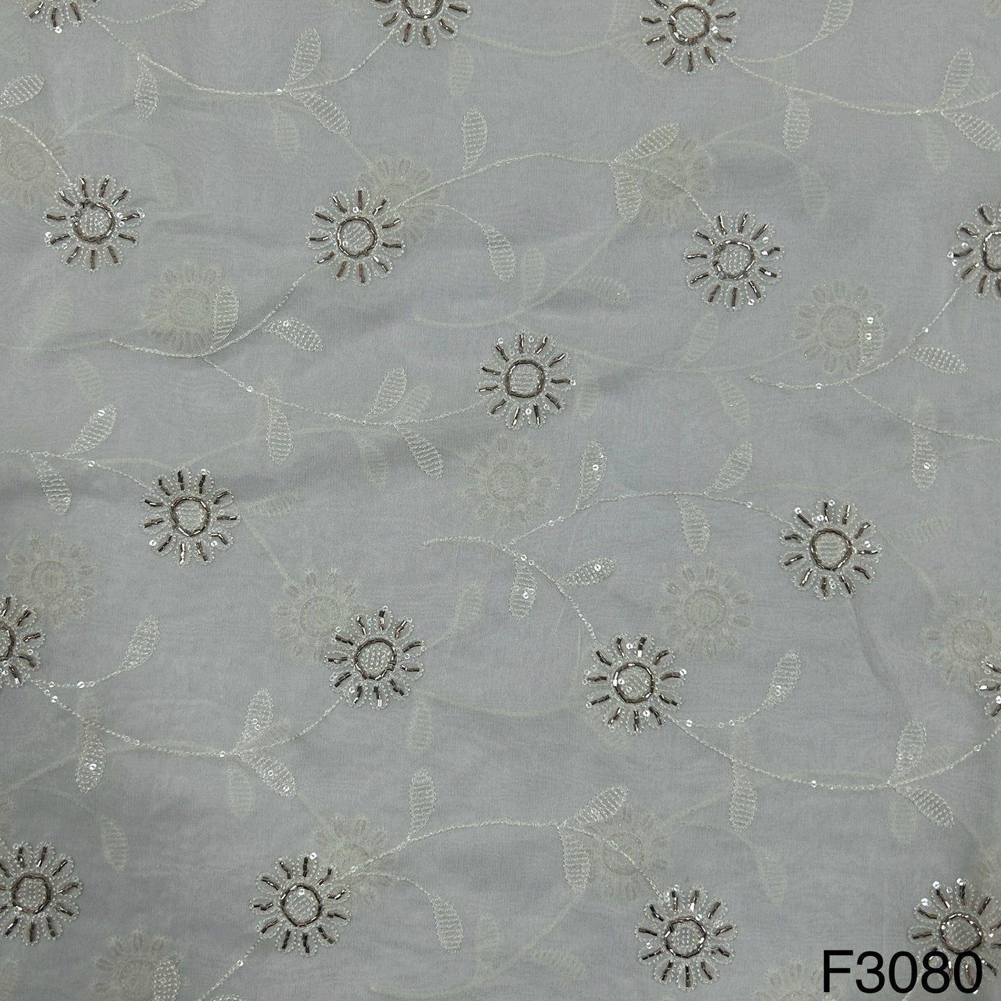 Dyeable Cut Dana Work Thread Sequins Embroidered Georgette Fabric - F3080