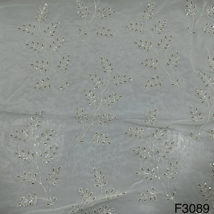 Dyeable Cut Dana Thread Sequins Embroidered Organza Fabric-F3089
