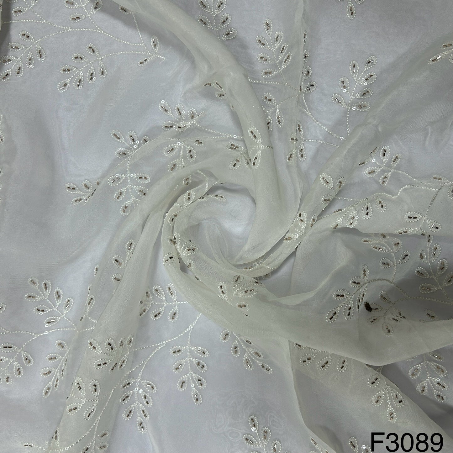 Dyeable Cut Dana Thread Sequins Embroidered Organza Fabric-F3089