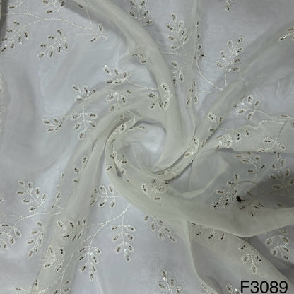 Dyeable Cut Dana Thread Sequins Embroidered Organza Fabric-F3089