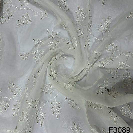 Dyeable Cut Dana Thread Sequins Embroidered Organza Fabric-F3089
