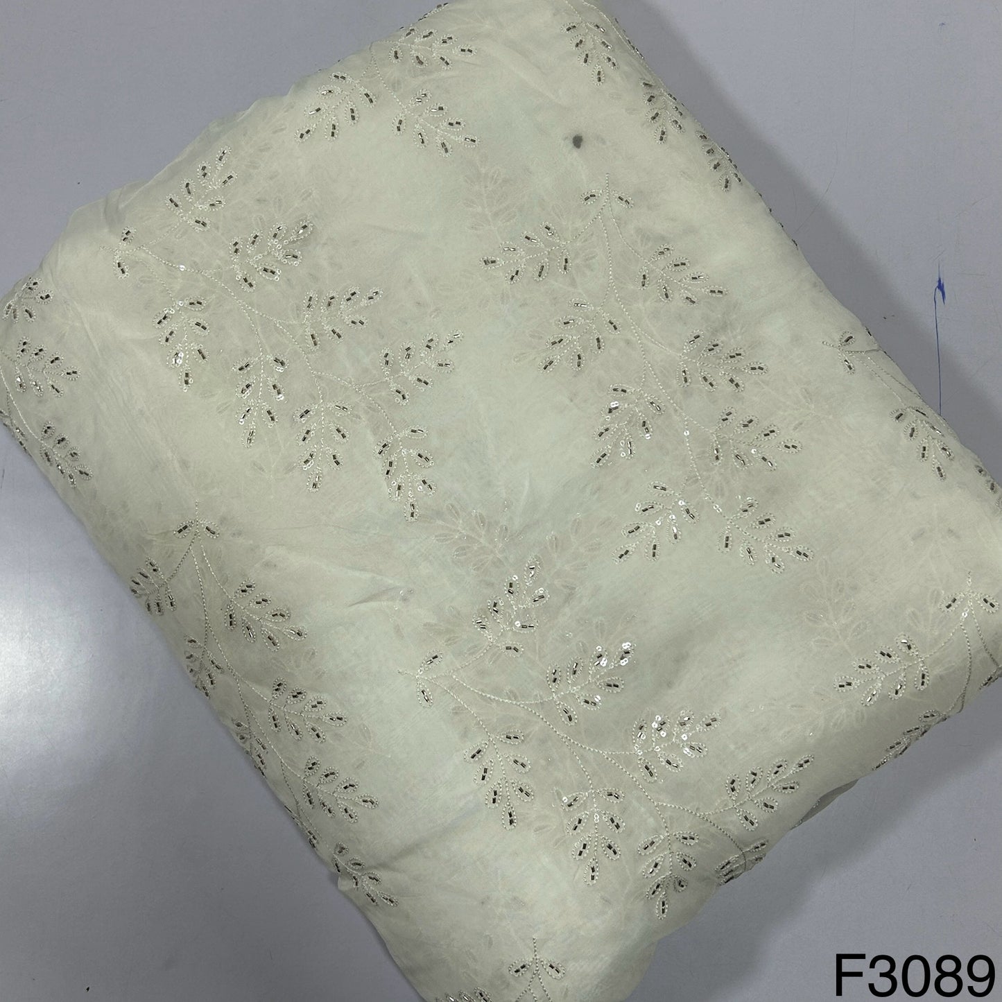 Dyeable Cut Dana Thread Sequins Embroidered Organza Fabric-F3089