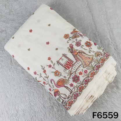 Cut Dana Thread Zari Sequins Work Kora Cotton Fabric - F6559