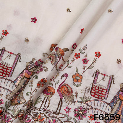 Cut Dana Thread Zari Sequins Work Kora Cotton Fabric - F6559